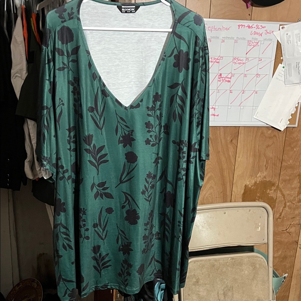 BloomChic Teal Floral V-Neck Blouse